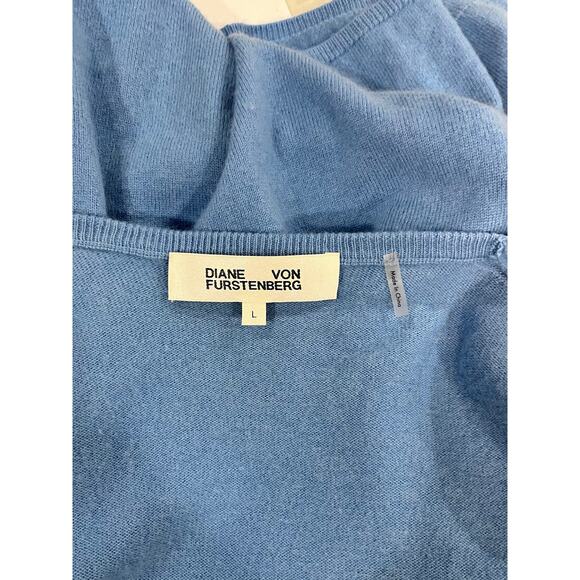 Diane von Furstenberg Wool-Cashmere Knitted Ballet Cloud Blue Wrap Sweater Sz LG - Picture 4 of 12